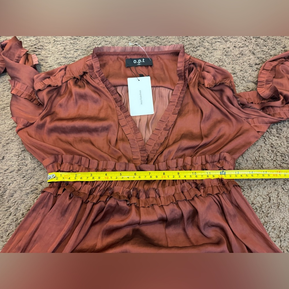 OPT ONE PRETTY TIME BURNT ORANGE SATIN MINI DRESS TIENNA FIT FLARE M NEW $138 - Picture 11 of 11